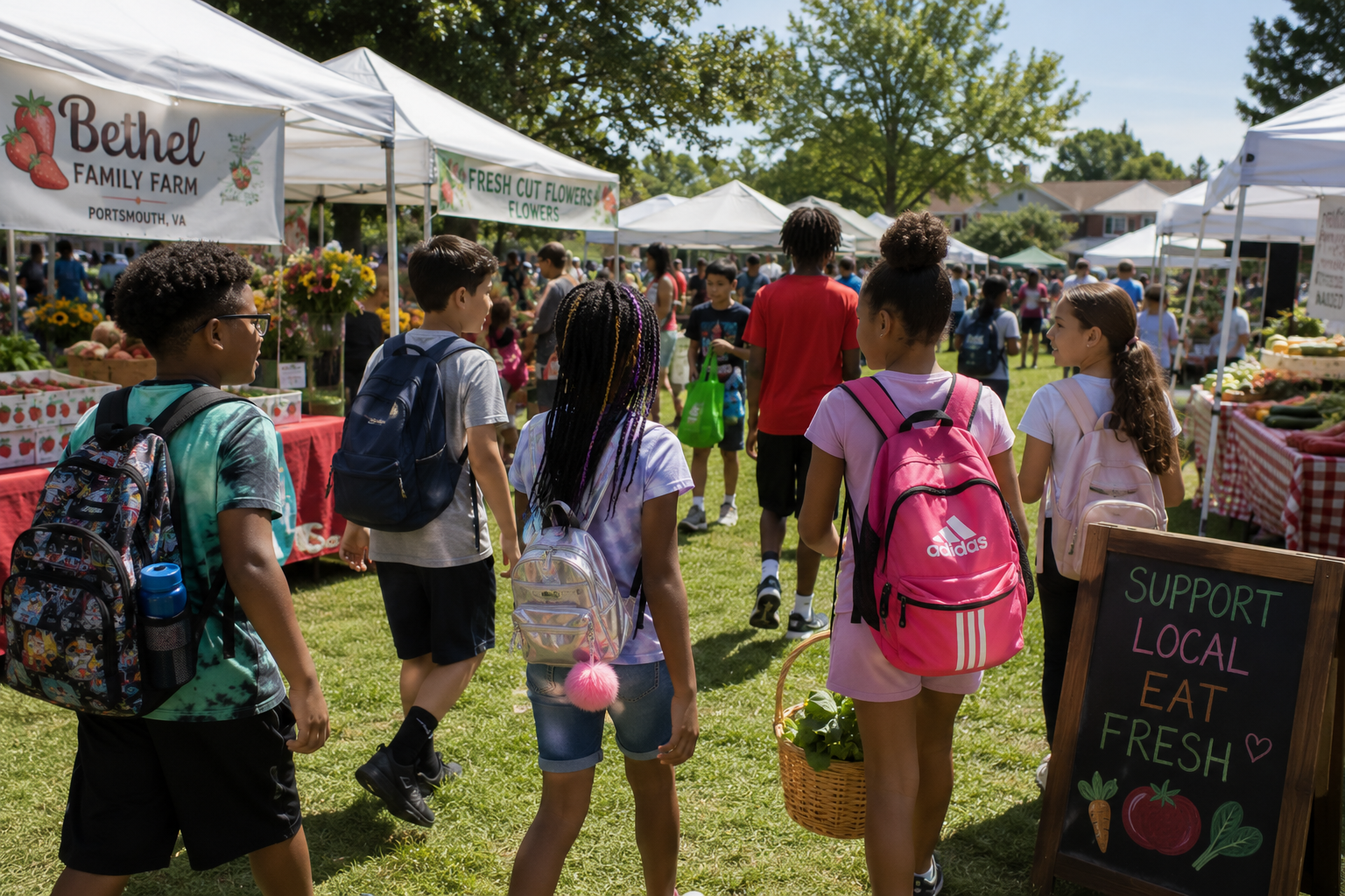 Students at farmers market